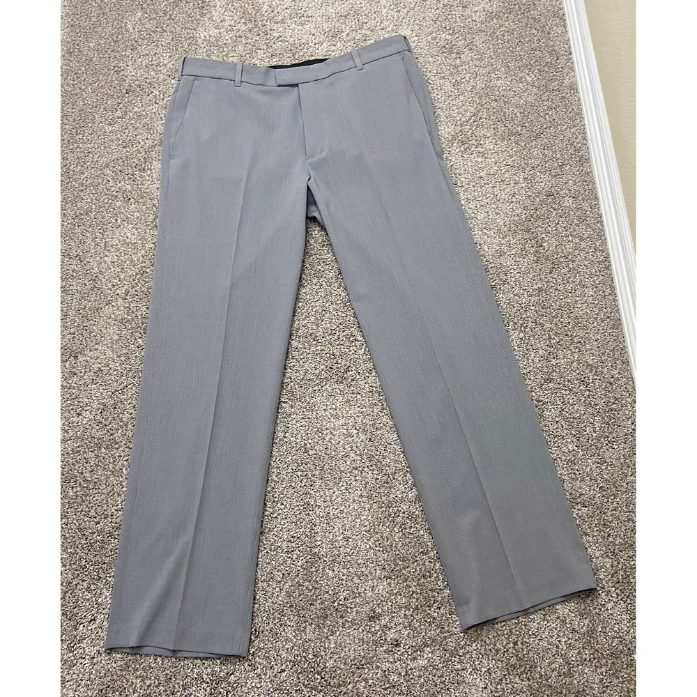 Van Heusen Pants Mens 33x30 Silver Grey Dress Straight Fit Flat Front No Iron